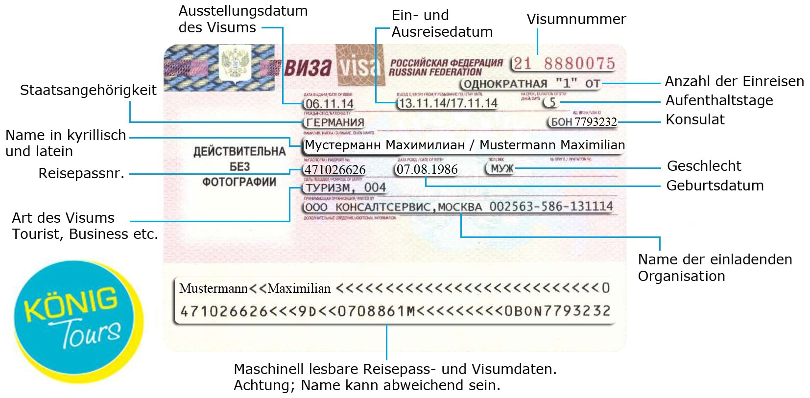 Russland Visum Aufkleber Musterbeispiel